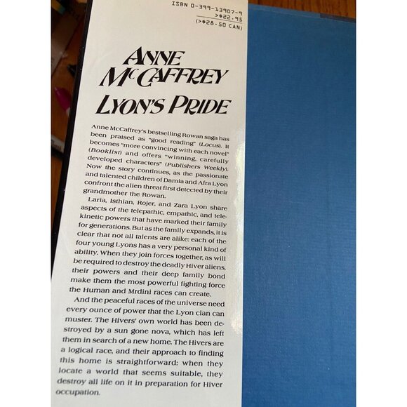 Anne McCaffrey Lyons Pride Sci-Fi 1st Ed & Printing Hardcover 1994 Tower & Hive - Picture 3 of 13
